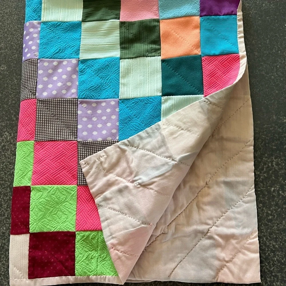 Vtg Quilt Patchwork Handsewn Baby Shabby Cottage Core Cotton Fabric 43”x33”